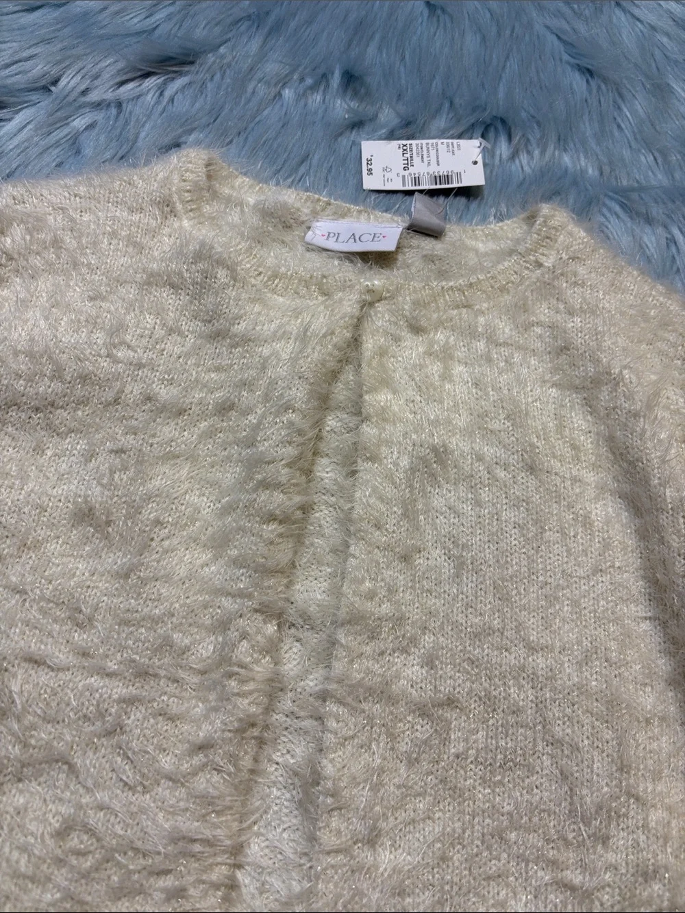 NWT The Children’s Place Ivory Fuzzy Bunny Tail Single Button Cardigan XXL
